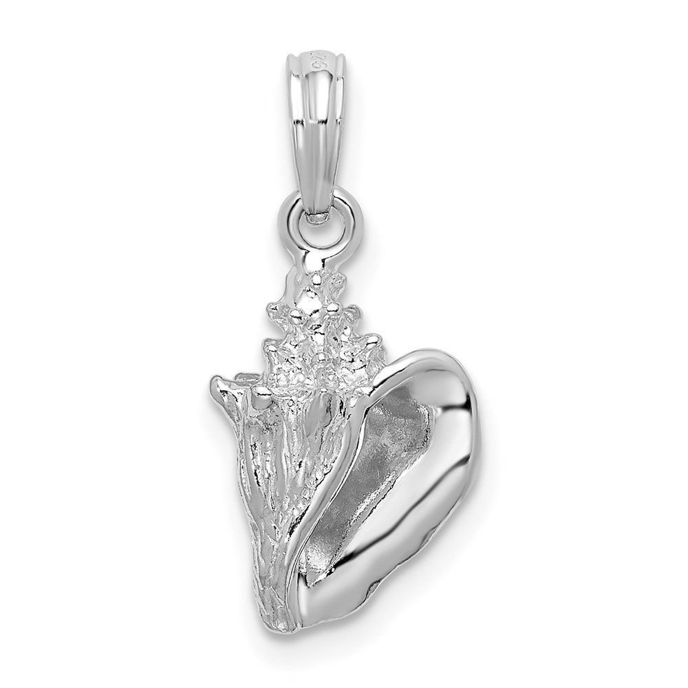 925 Sterling Silver Rhodium-plated 3D Small Conch Necklace Charm Pendant